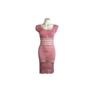 Vintage A B S Allen Schwartz 90s Sheer Pink Crochet Midi Dress